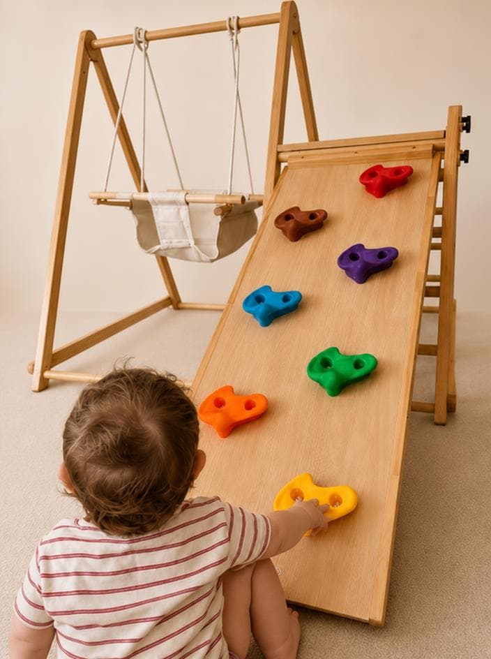 A child playing on an indoor climbing structure